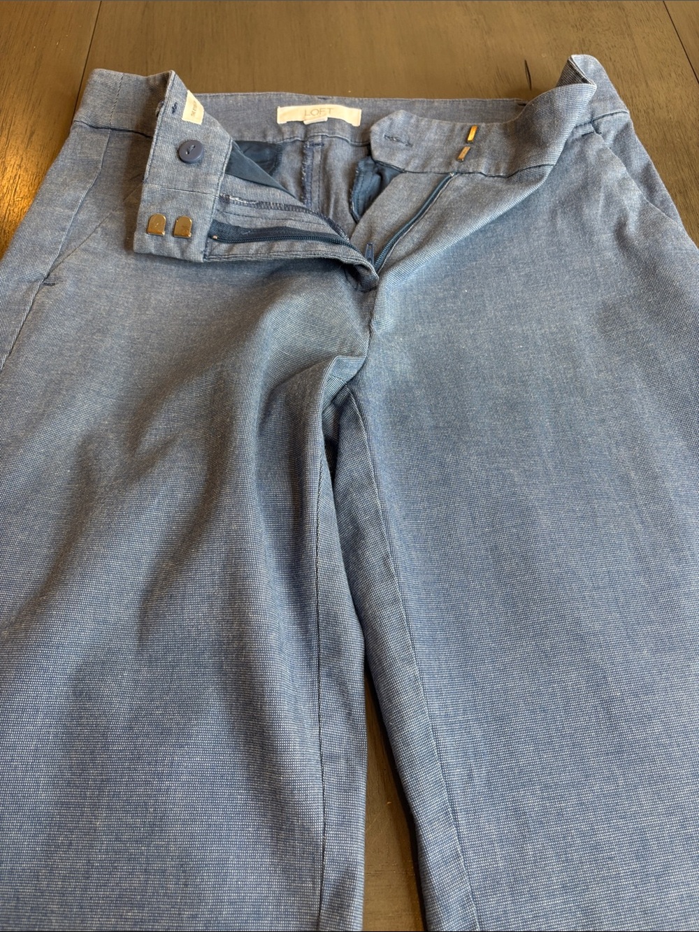 πLOFT Riviera Slim Straight Dress Pants Womens 2 Chambray Blue Stretch Cottonπ - Picture 5 of 13